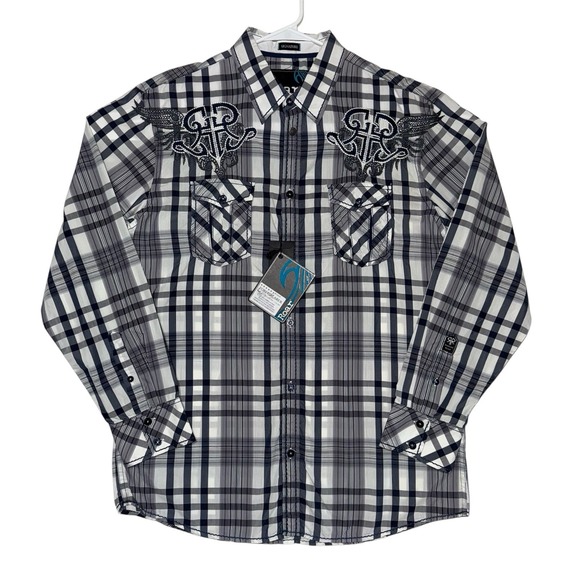ROAR Classic‎ Embroidered Shirt Long Sleeve Button Size XL Navy Blue White NEW - Picture 1 of 13